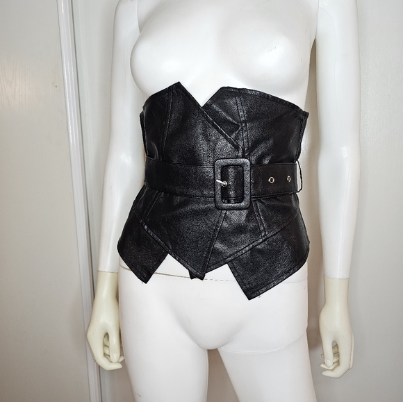 Womens Belted Faux Leather Corset Bustier Size S/M Sexy Clubwear - Picture 13 of 16